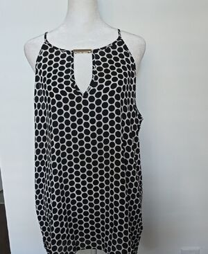 Tacera Black and White Polka Dot Tunic Top